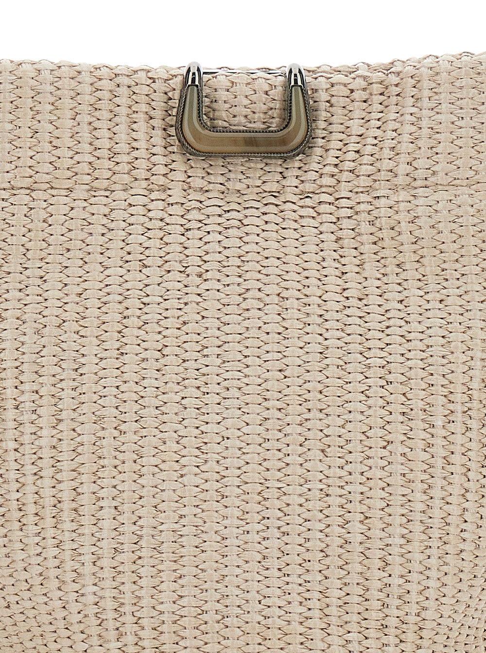 Beige Shoulder Bag with Plate on the Front in Raffia for Women Cotton Polyamide
