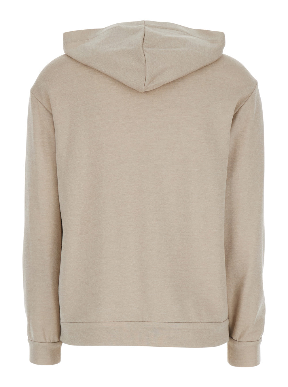 Beige Hooded Sweatshirt with Fixed Hood and Monile Details in Cotton Silk Blend Woman Polyamide Sweatshirts