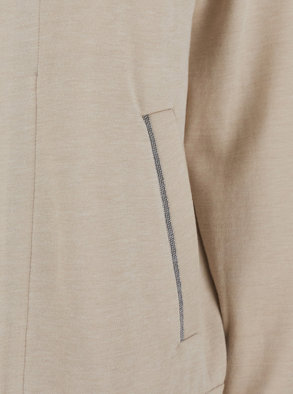 Beige Hooded Sweatshirt with Fixed Hood and Monile Details in Cotton Silk Blend Woman Polyamide Sweatshirts