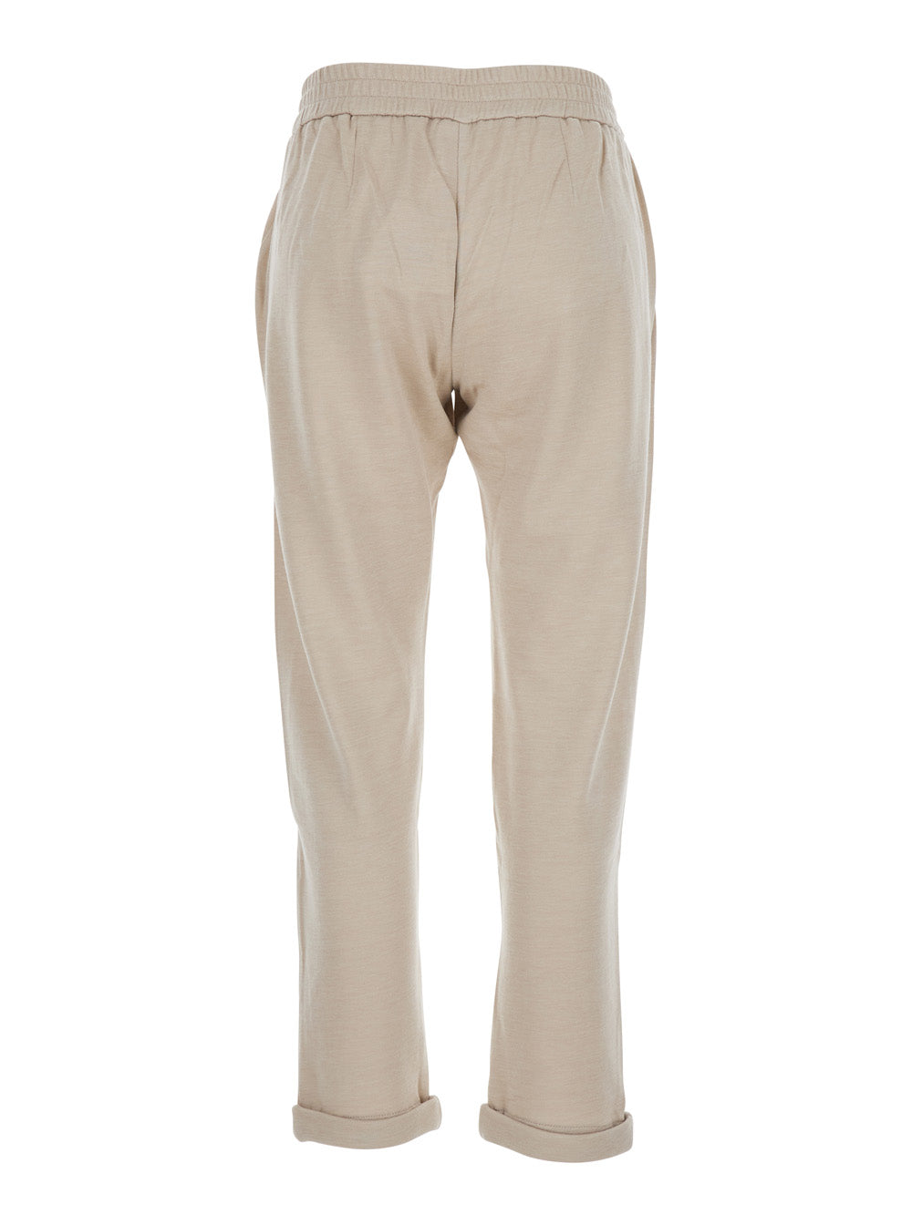 Beige Trousers with Elasticated Waist in Cotton and Silk Woman Polyamide