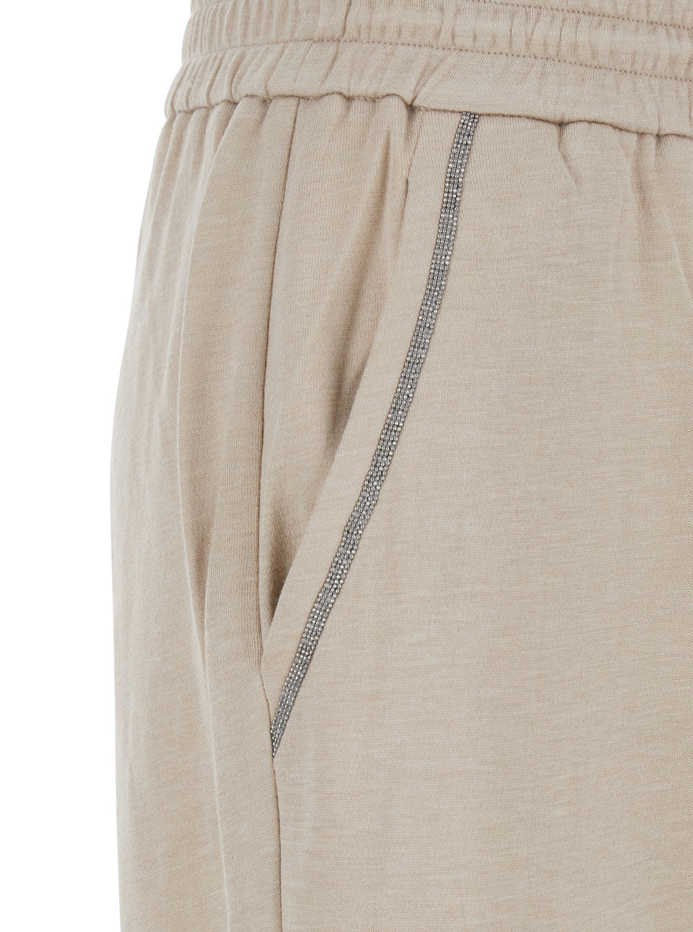 Beige Trousers with Elasticated Waist in Cotton and Silk Woman Polyamide