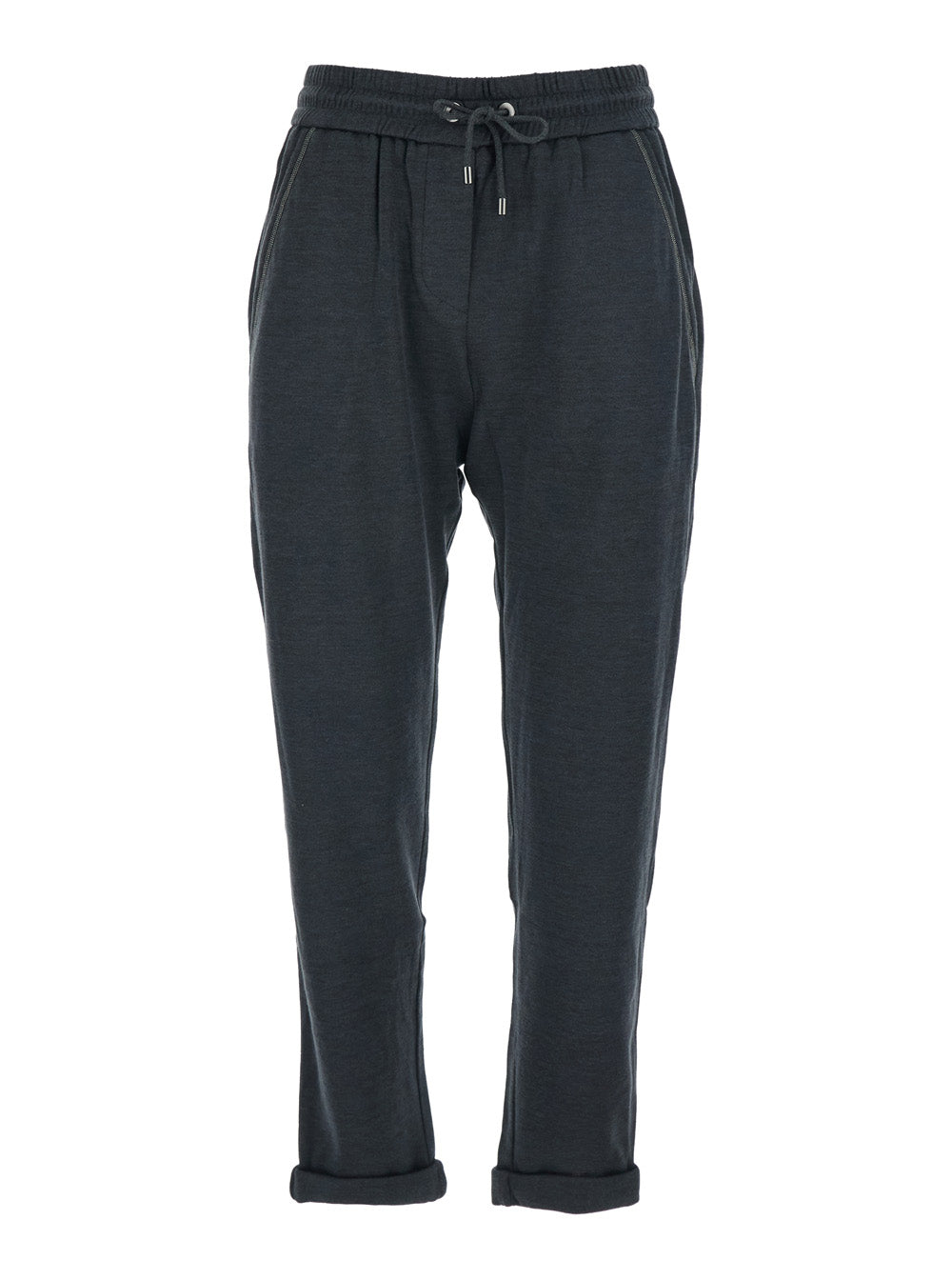 Gray Pants with Elastic Waist and Drawstring Monile Detail on the Side in Cotton Blend for Women Grey Silk Polyamide Trousers