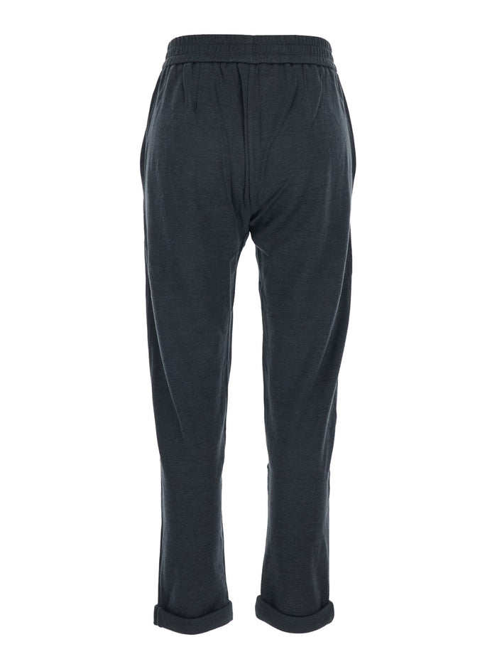 Gray Pants with Elastic Waist and Drawstring Monile Detail on the Side in Cotton Blend for Women Grey Silk Polyamide Trousers