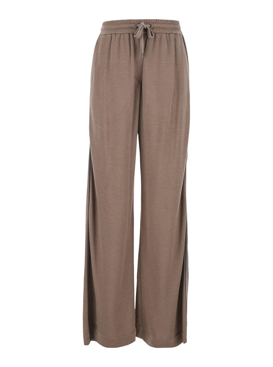 Wide-Leg Trousers Brown Cotton