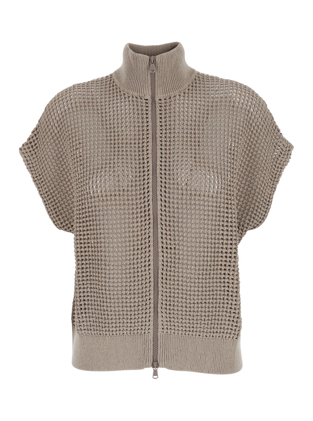 CARDIGAN with Front Closure and Pockets in Beige Cotton for Women Jersey