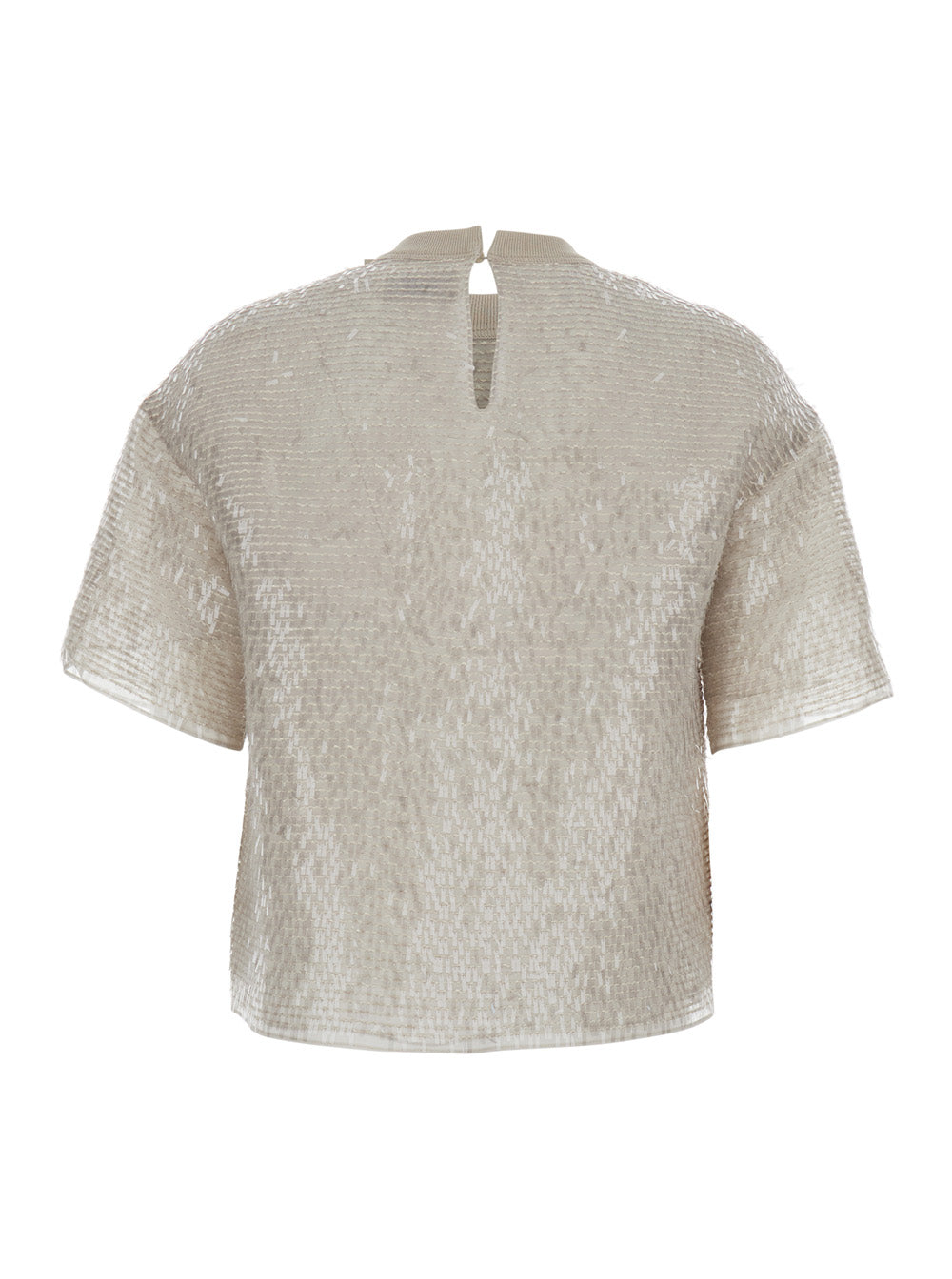Beige T-shirt with Fringed Details in Silk for Women Tops