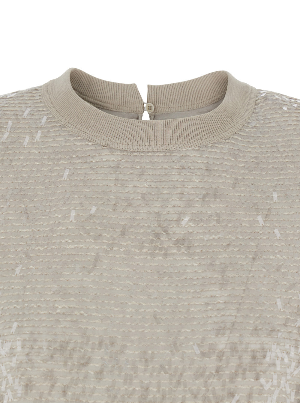 Beige T-shirt with Fringed Details in Silk for Women Tops