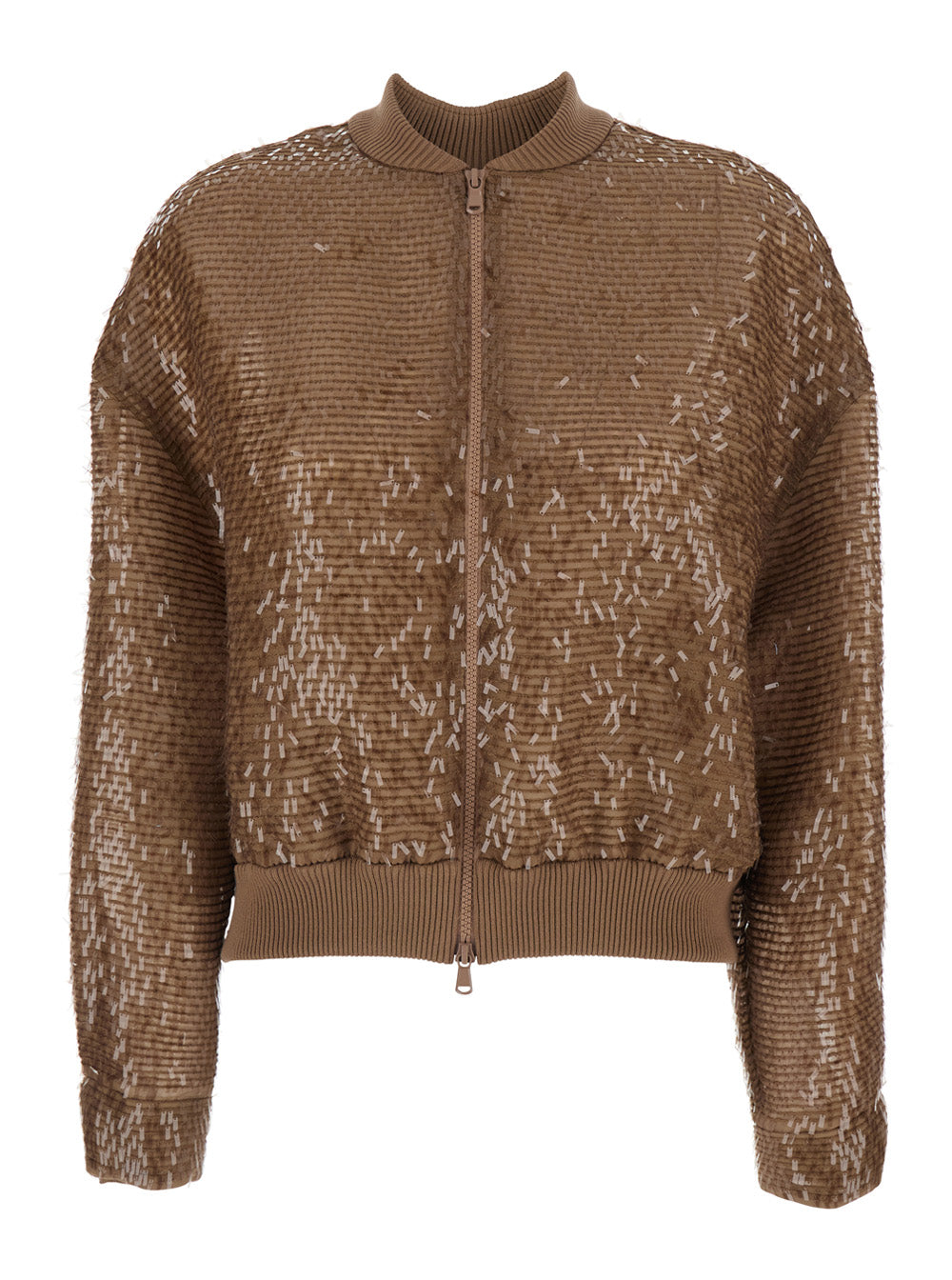 Jackets PAILLETTES BOMBER Brown with Silk Sequins for Women Outerwear