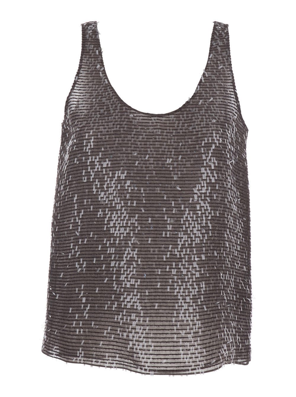 Silk Top with Round Neck and All-Over Sequins Brown Women Tops