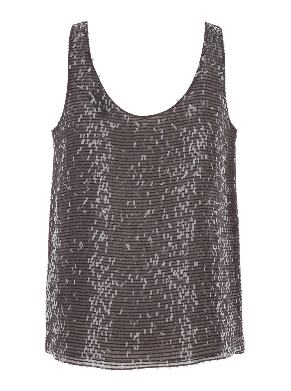 Silk Top with Round Neck and All-Over Sequins Brown Women Tops