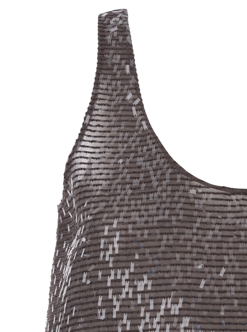 Silk Top with Round Neck and All-Over Sequins Brown Women Tops