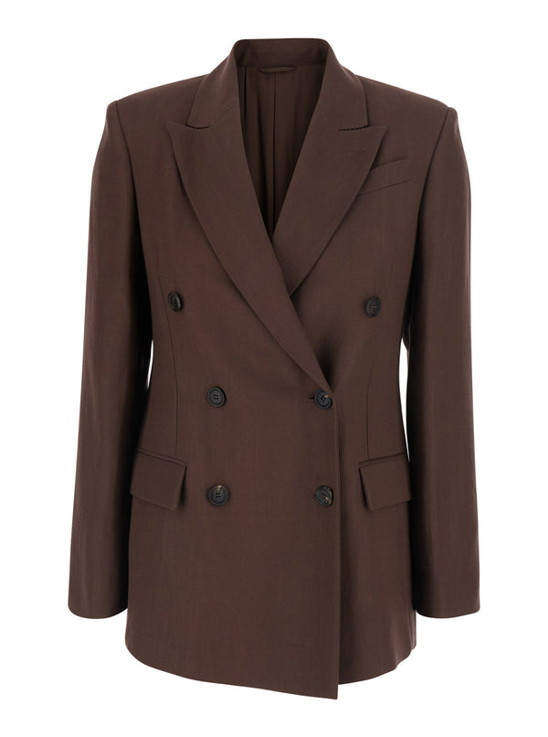 Jacket Double-Breasted Brown Viscose Blend Blazers