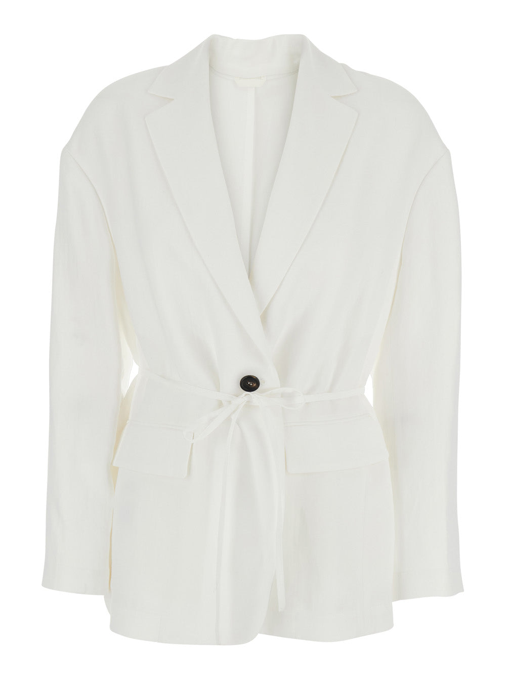 Suit-Type Jacket with Front Closure and Pockets in White for Men Viscose Linen Blazers