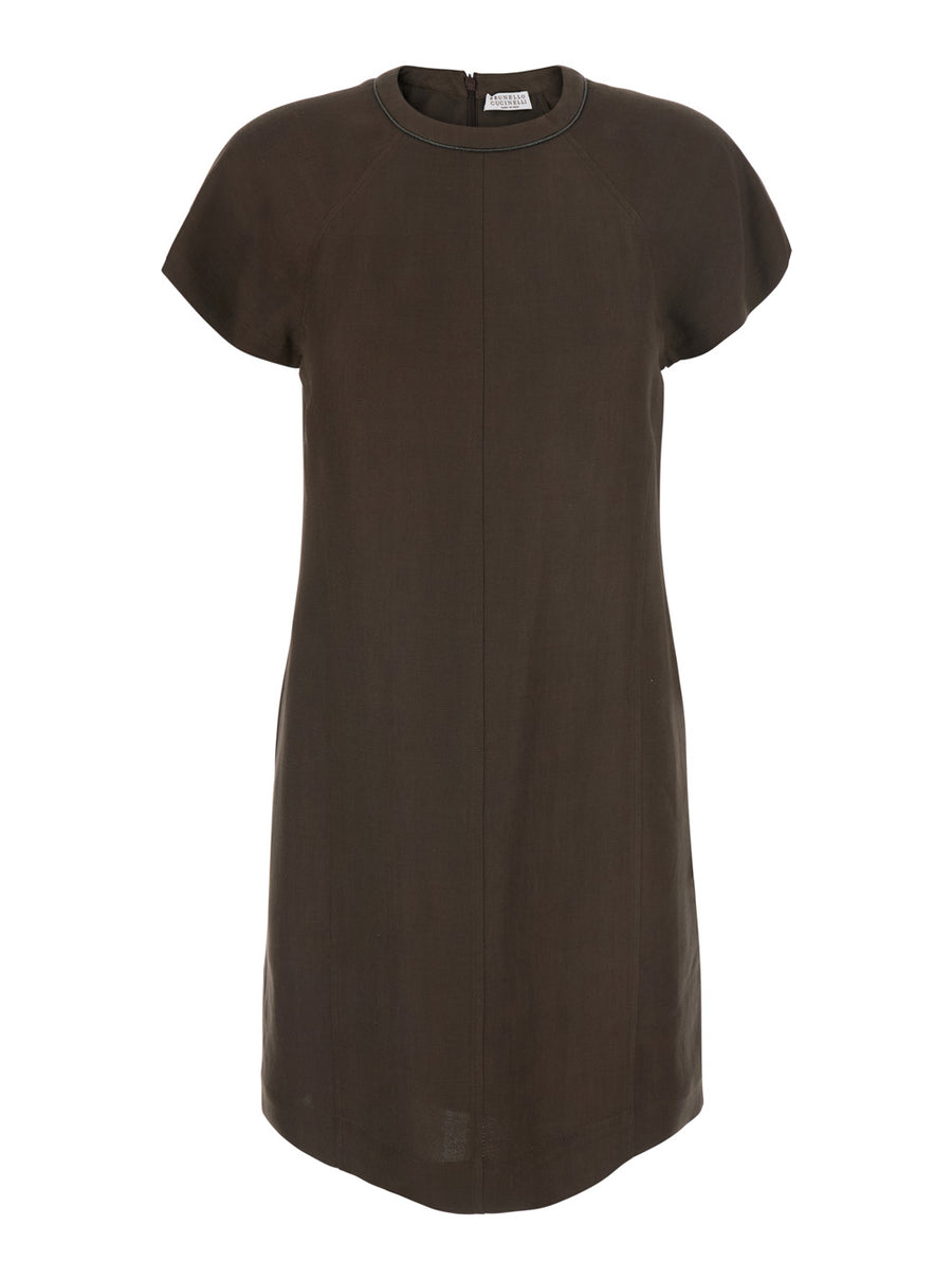 Dress With Monil Detail Brown Viscose