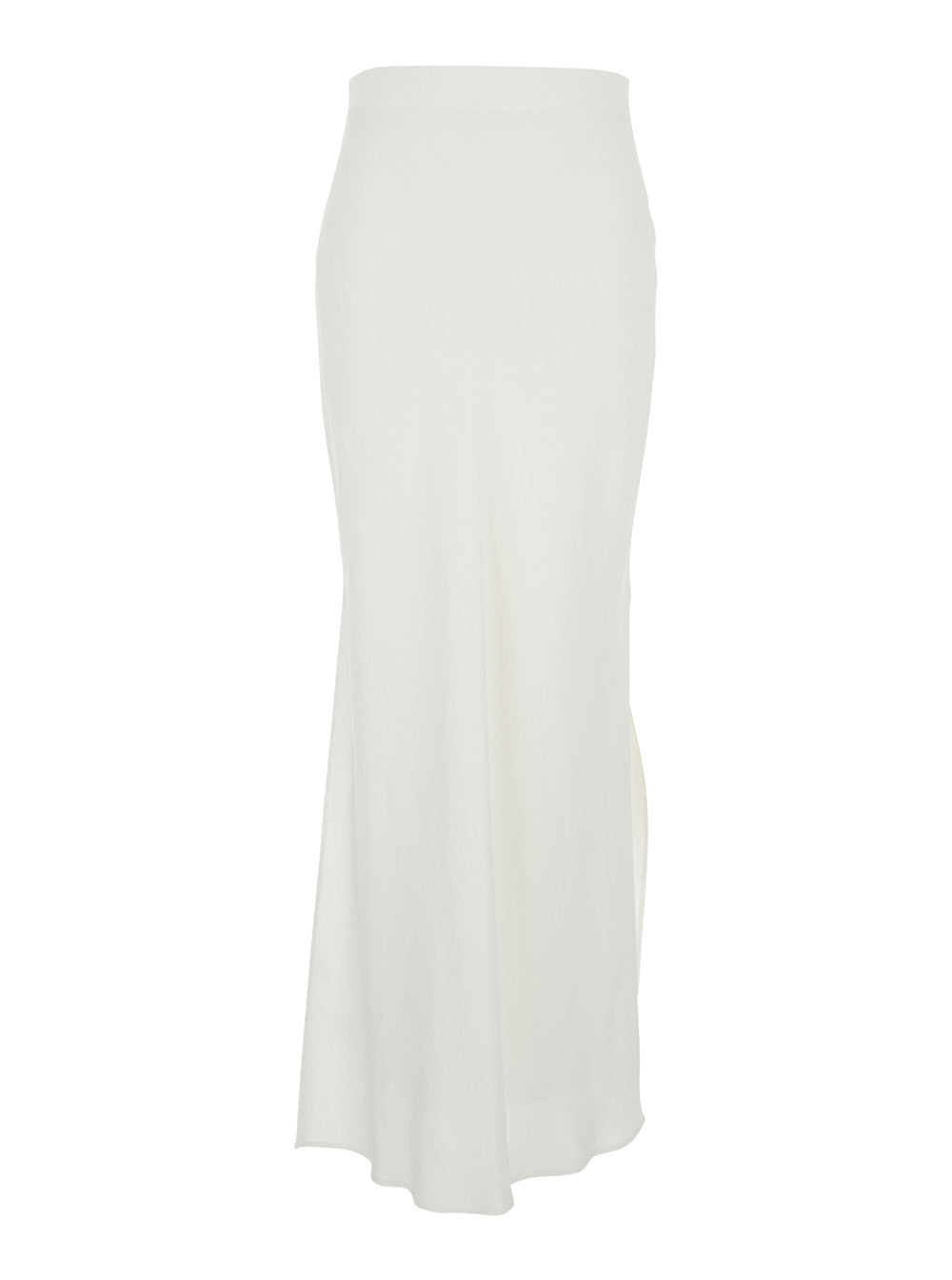 White Midi Skirt with Side Slit in Viscose for Women Linen