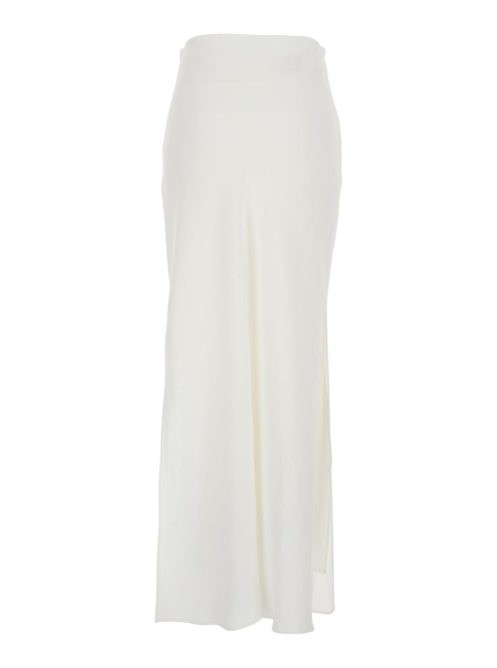 White Midi Skirt with Side Slit in Viscose for Women Linen