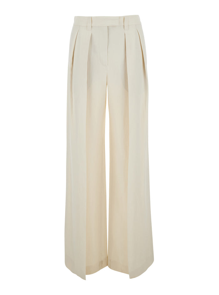 Pantalone White Viscose Linen Trousers