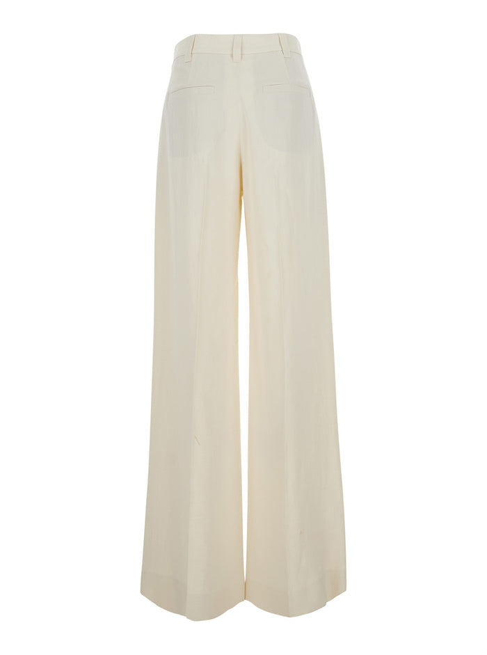 Pantalone White Viscose Linen Trousers