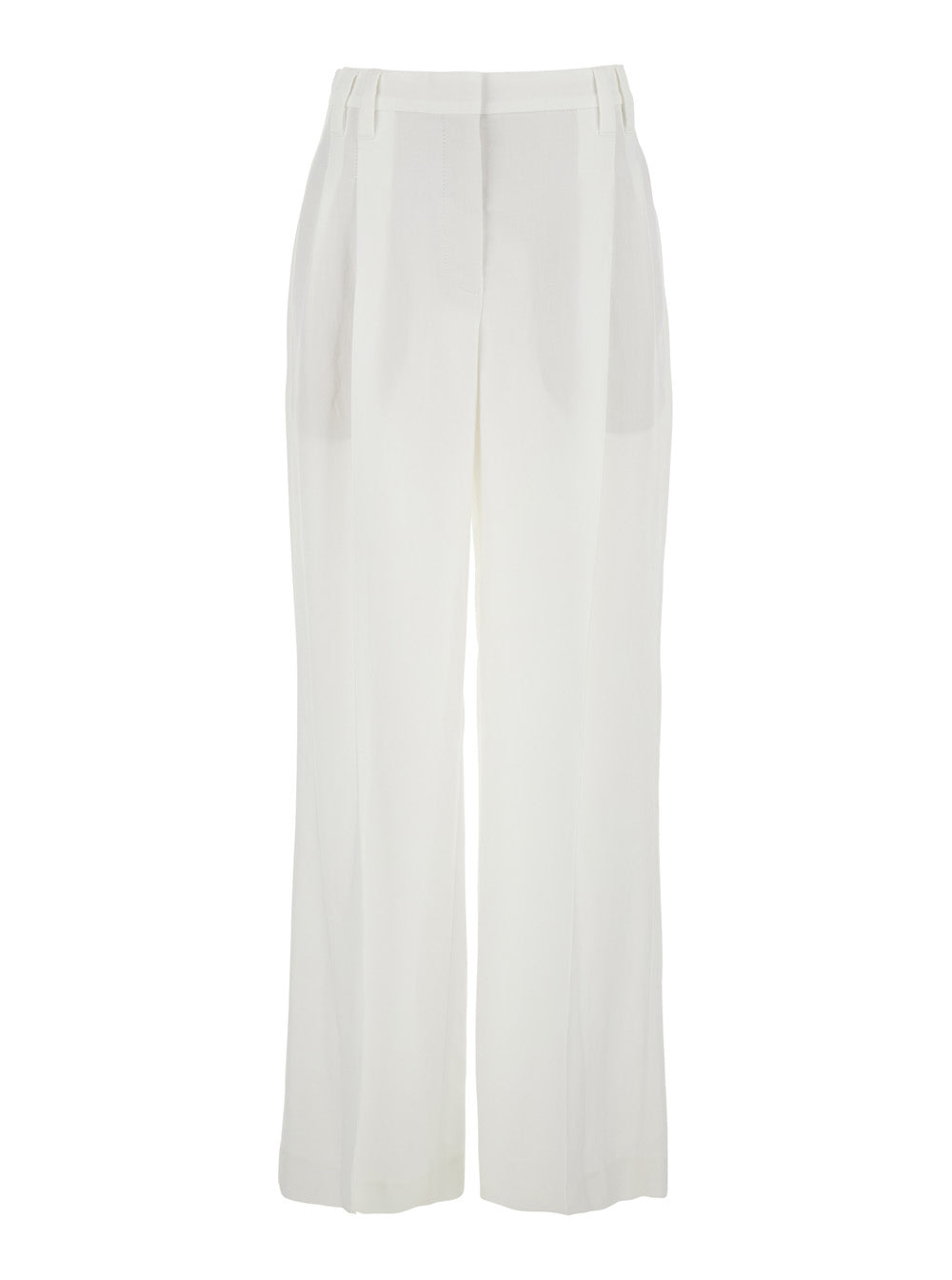 White Pants with Front Pleats in Tech Fabric for Women Viscose Linen Trousers