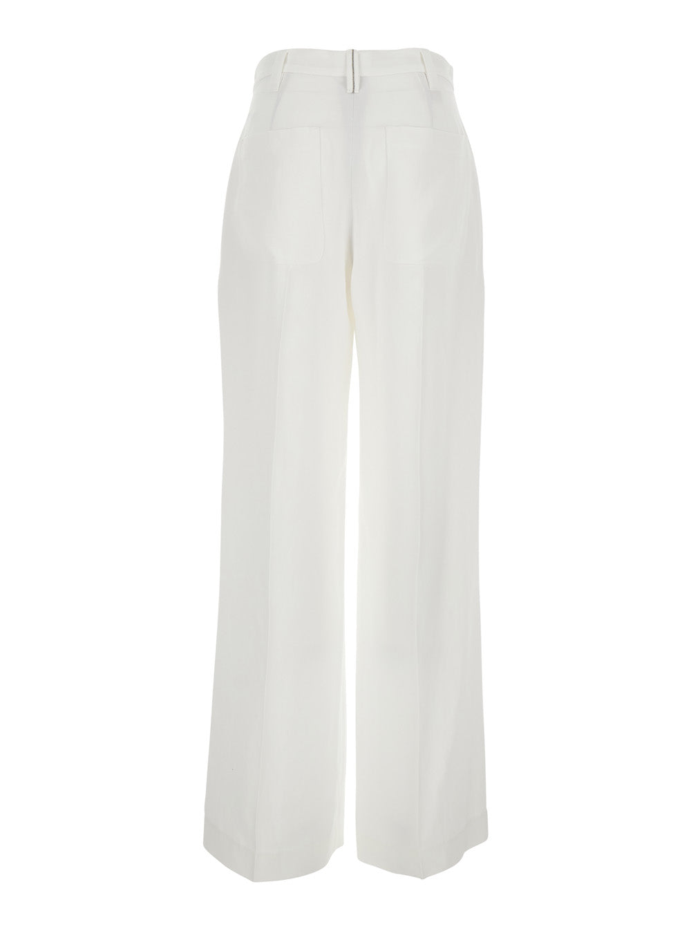 White Pants with Front Pleats in Tech Fabric for Women Viscose Linen Trousers