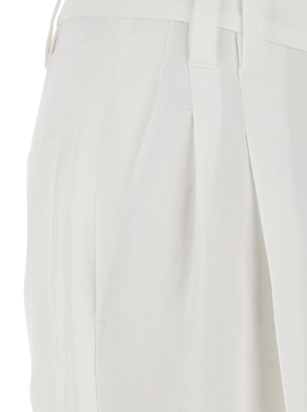 White Pants with Front Pleats in Tech Fabric for Women Viscose Linen Trousers