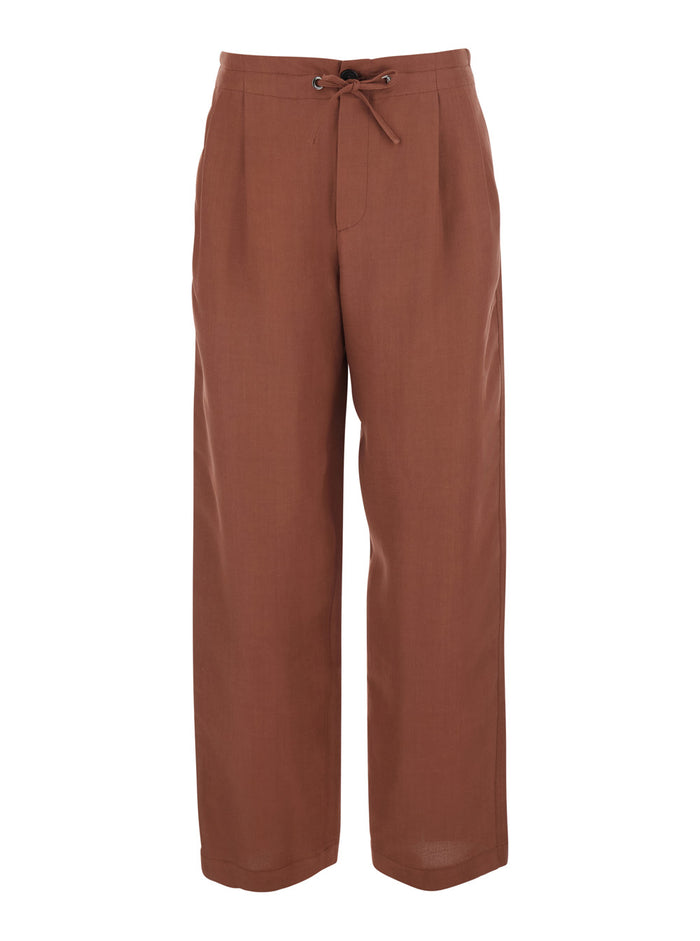 Pantalone Beige Viscose Linen Trousers