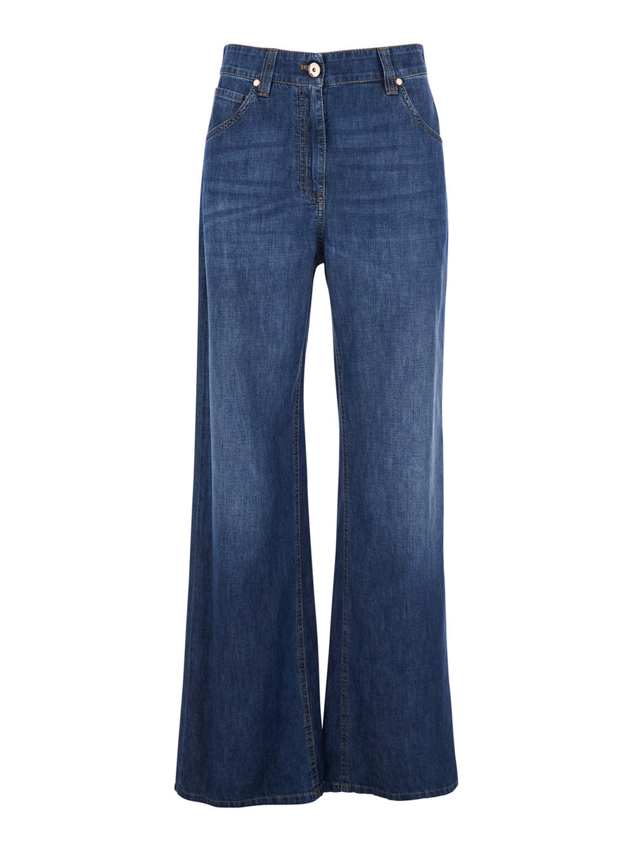 Jeans Five-Pocket Blue Denim Cotton