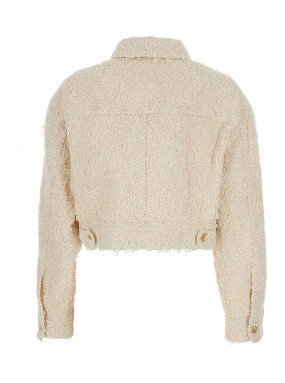 White Jacket with classic collar and all-over frayed details in cotton for women Outerwear