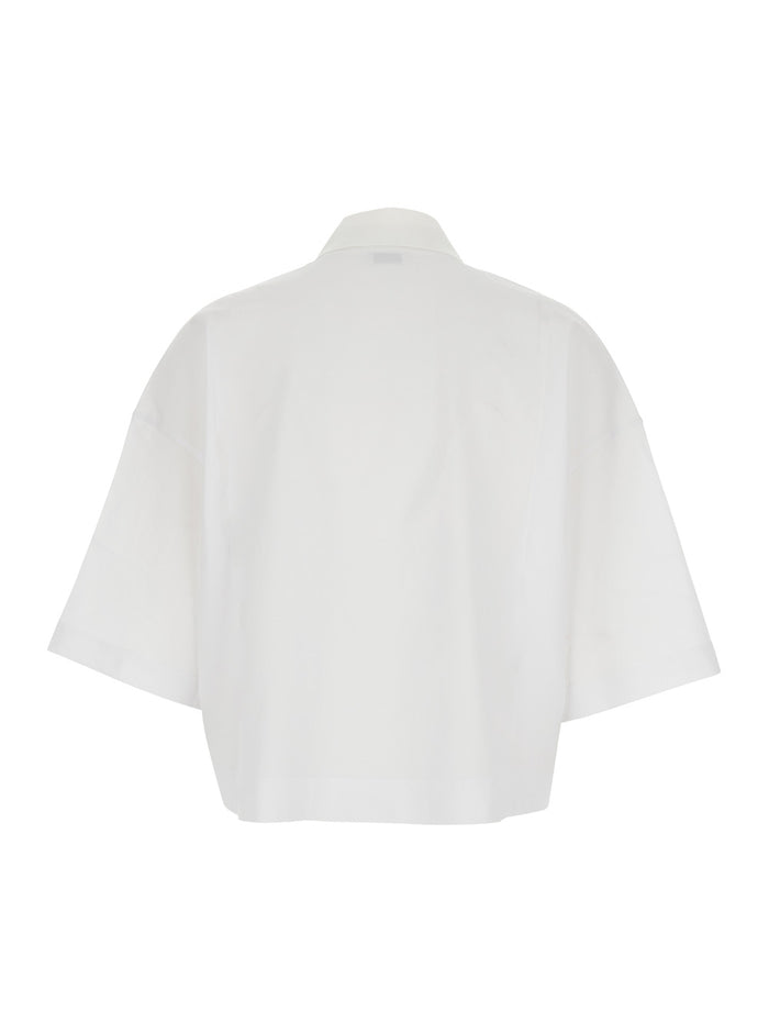 White Polo with Front Logo Patch In Cotton for Women Tshirts And Shirts