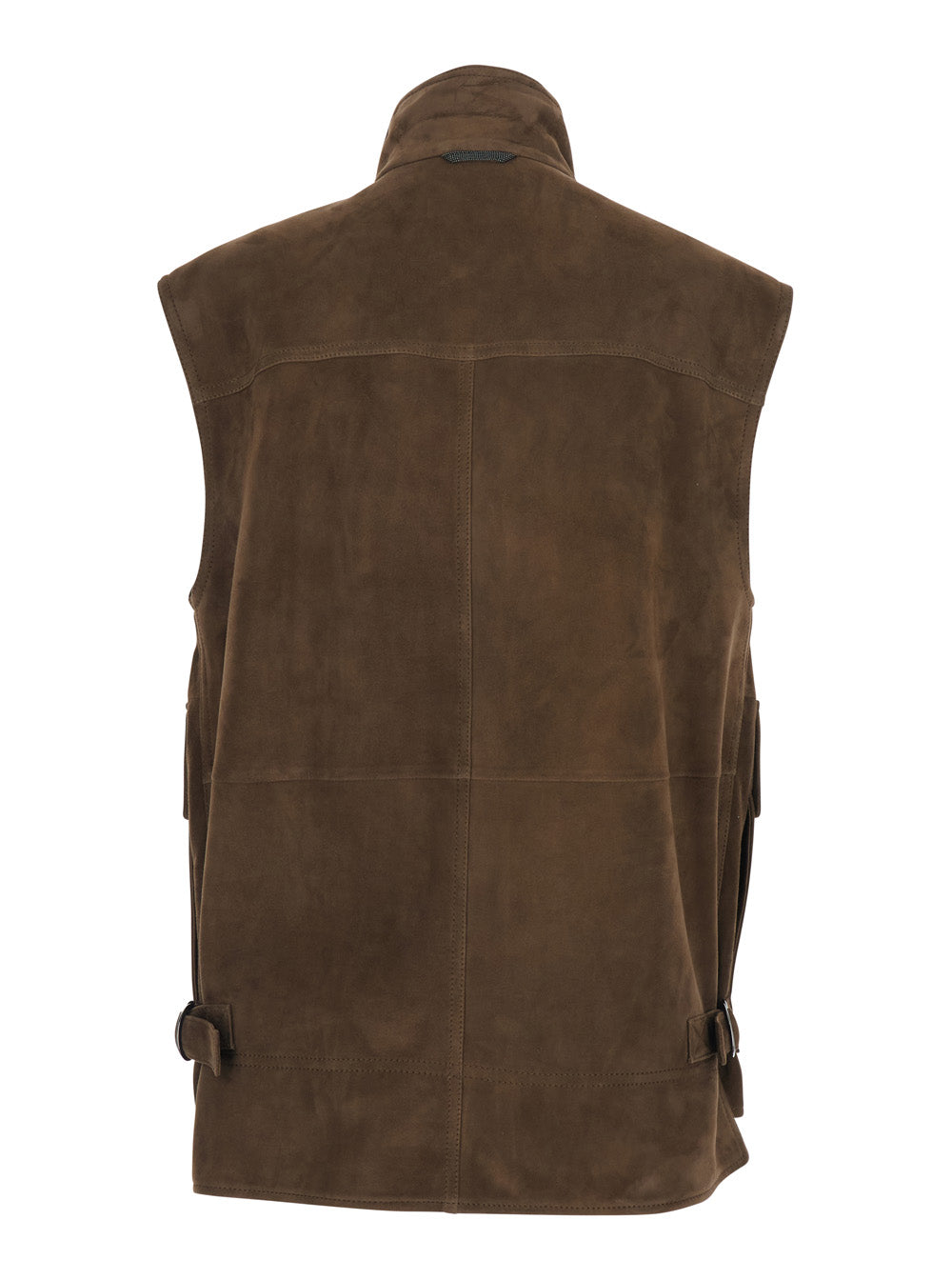 Brown Gilet with High Collar and Two Front Pockets In Leather for Women Lamb Blazers