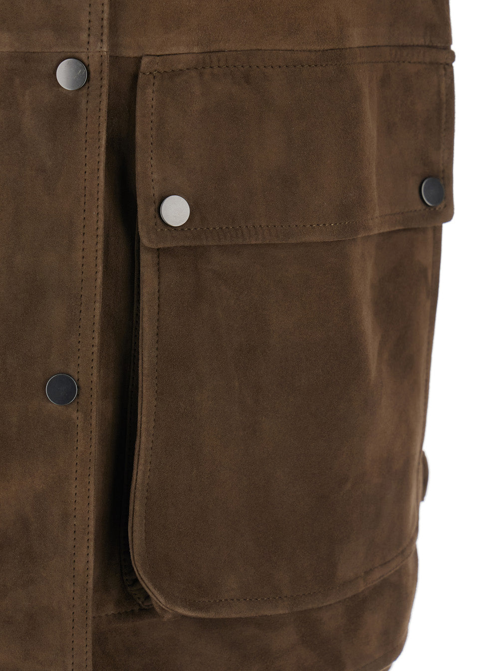 Brown Gilet with High Collar and Two Front Pockets In Leather for Women Lamb Blazers