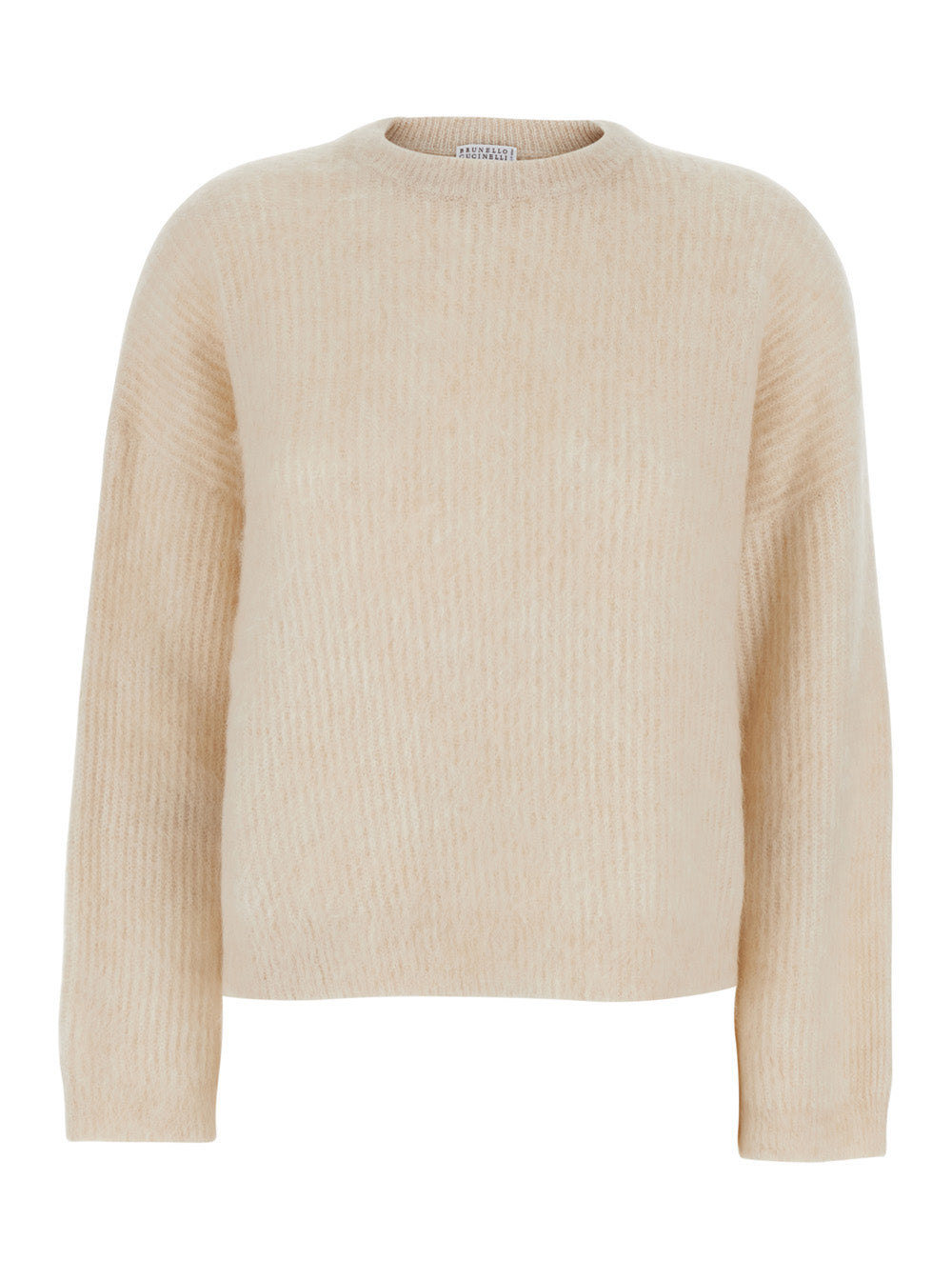 Beige Sweater with Crew Neck and Long Sleeves in Fabric for Women Jersey
