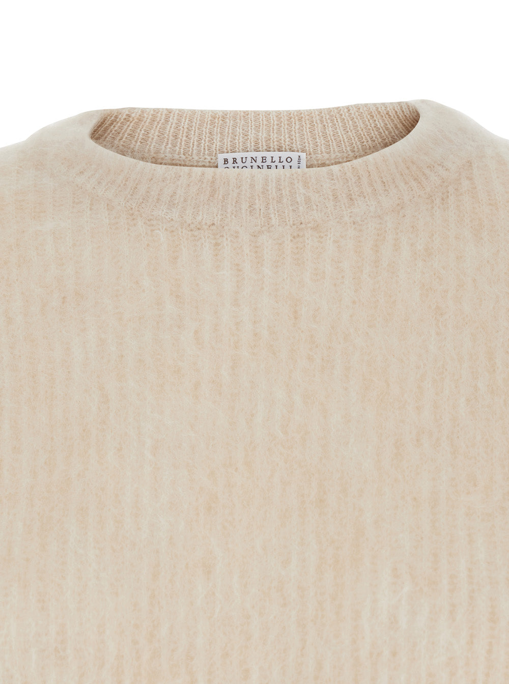 Beige Sweater with Crew Neck and Long Sleeves in Fabric for Women Jersey