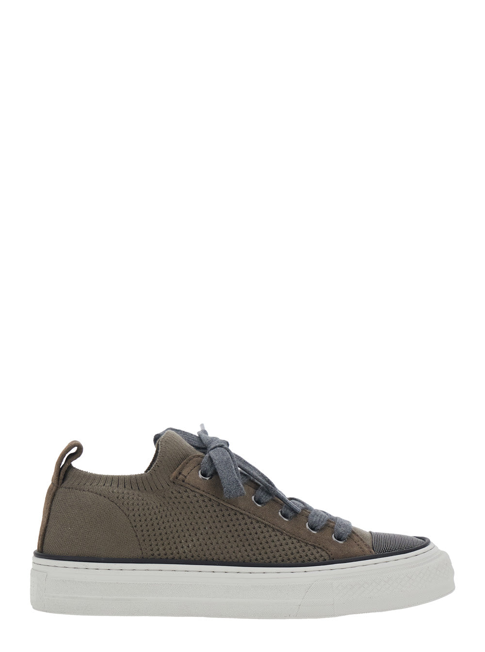 Brown Low Top Sneaker with Heel Tab in Cotton Knit for Women