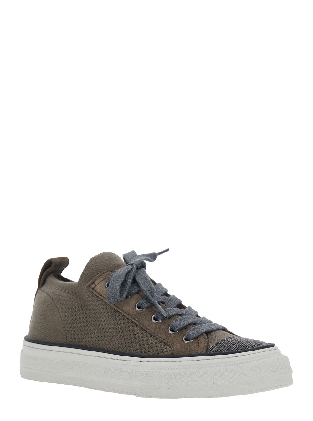 Brown Low Top Sneaker with Heel Tab in Cotton Knit for Women