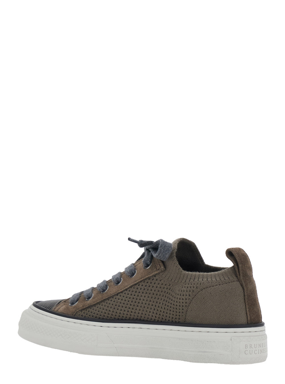 Brown Low Top Sneaker with Heel Tab in Cotton Knit for Women