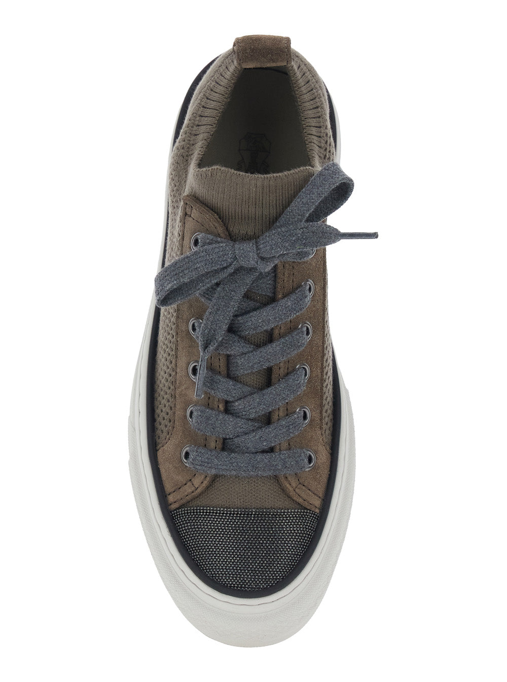 Brown Low Top Sneaker with Heel Tab in Cotton Knit for Women