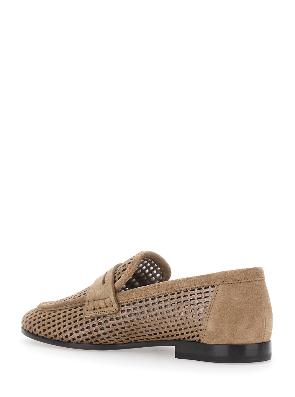 Beige Slip-On Loafers with Perforated Design In Leather for Women Calf