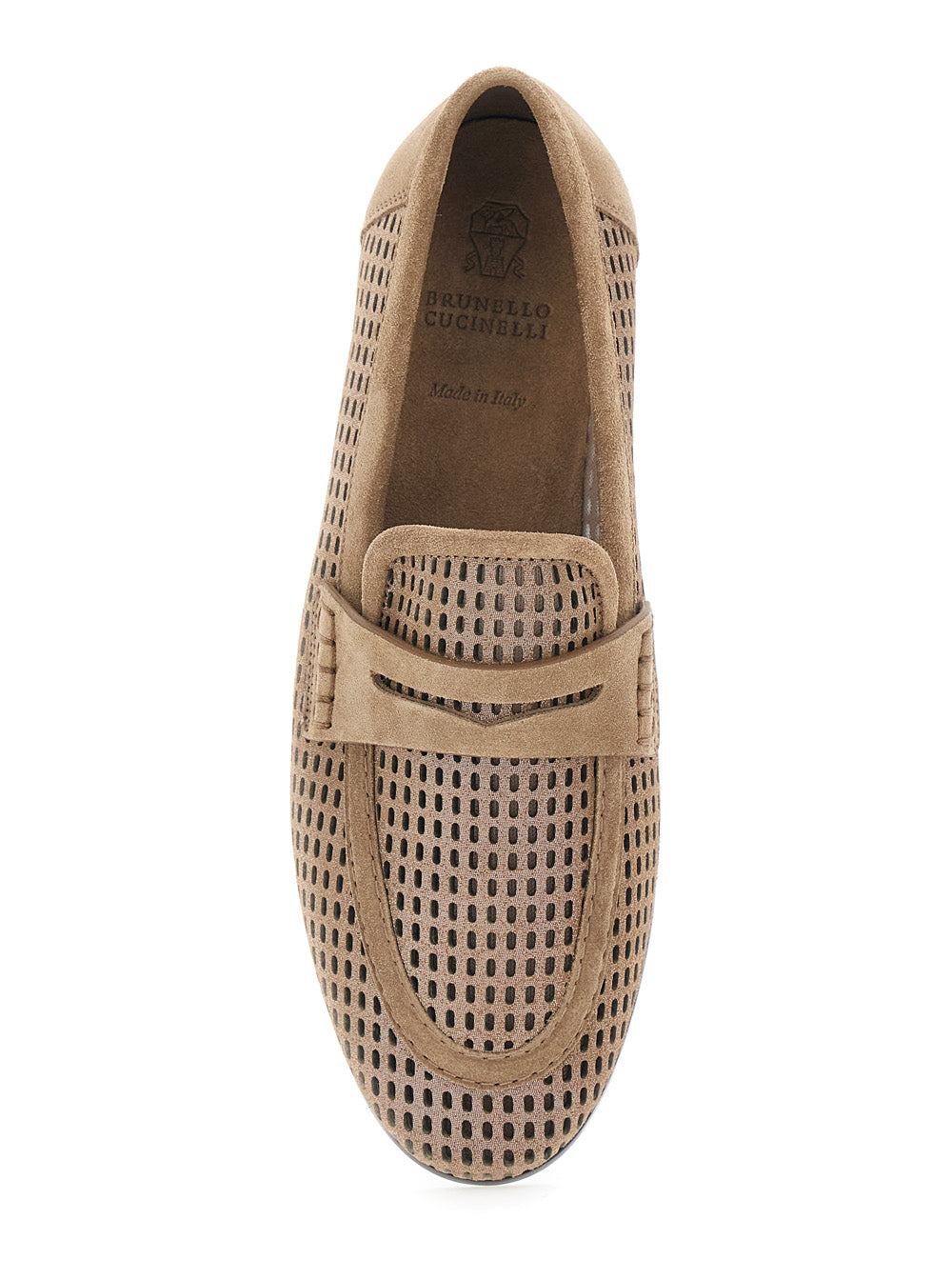 Beige Slip-On Loafers with Perforated Design In Leather for Women Calf