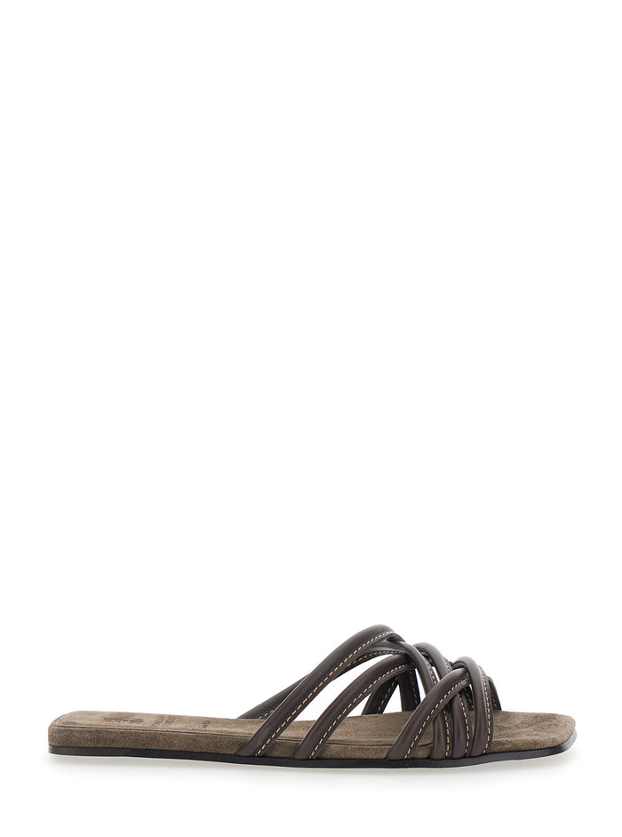 Paia Di Sandali Brown Leather Flat Shoes