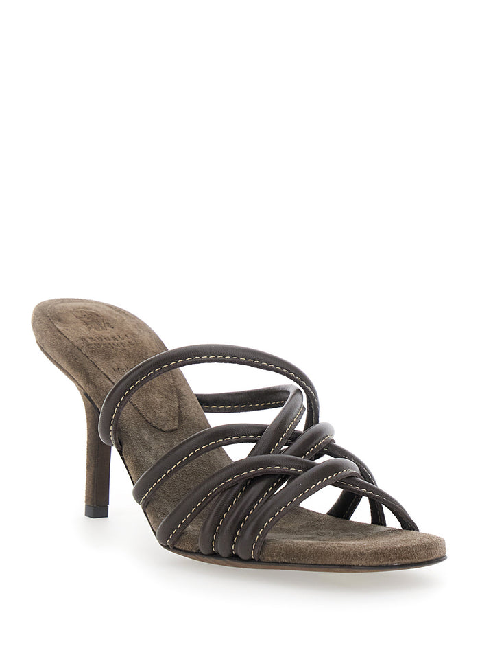 Paia Di Sandali Con Tacco Brown Leather Heels