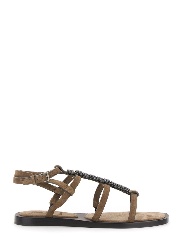 Paia Di Sandali Brown Leather Flat Shoes
