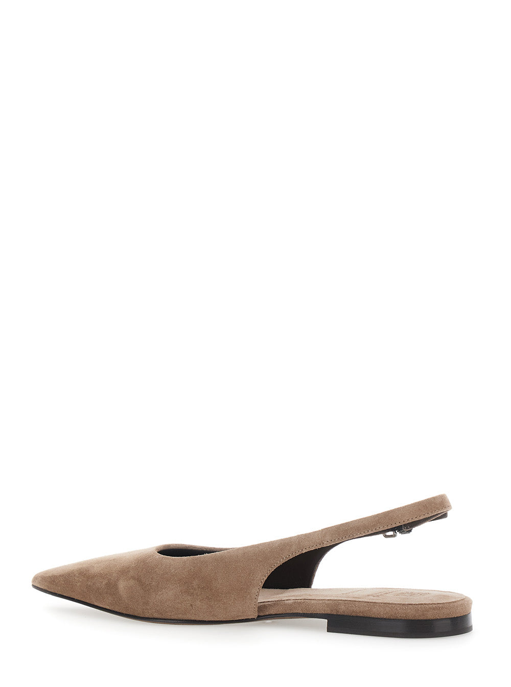 Brown Suede Slingback Ballet Shoes with Elastic Strap and Monile Detail for Women Calf Ballerinas