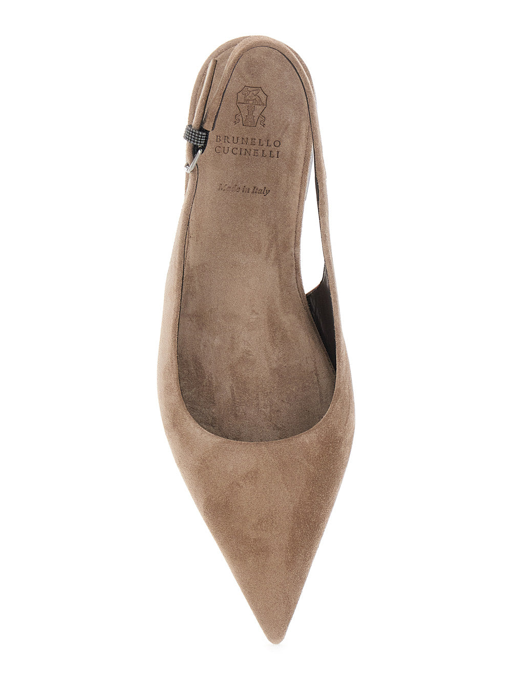Brown Suede Slingback Ballet Shoes with Elastic Strap and Monile Detail for Women Calf Ballerinas