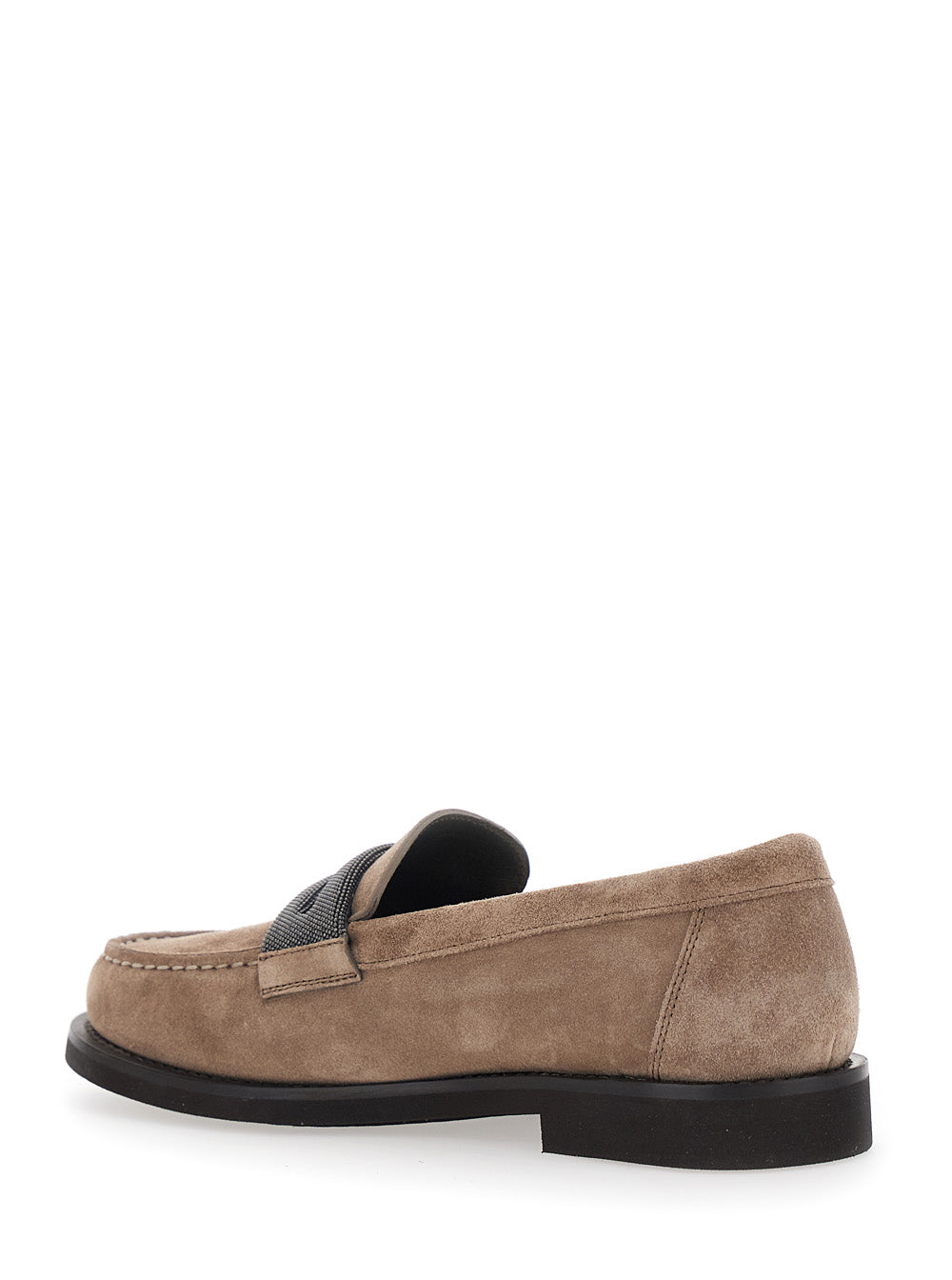 Brown Loafers with Rounded Toe and Monile Detail in Suede Woman Calf