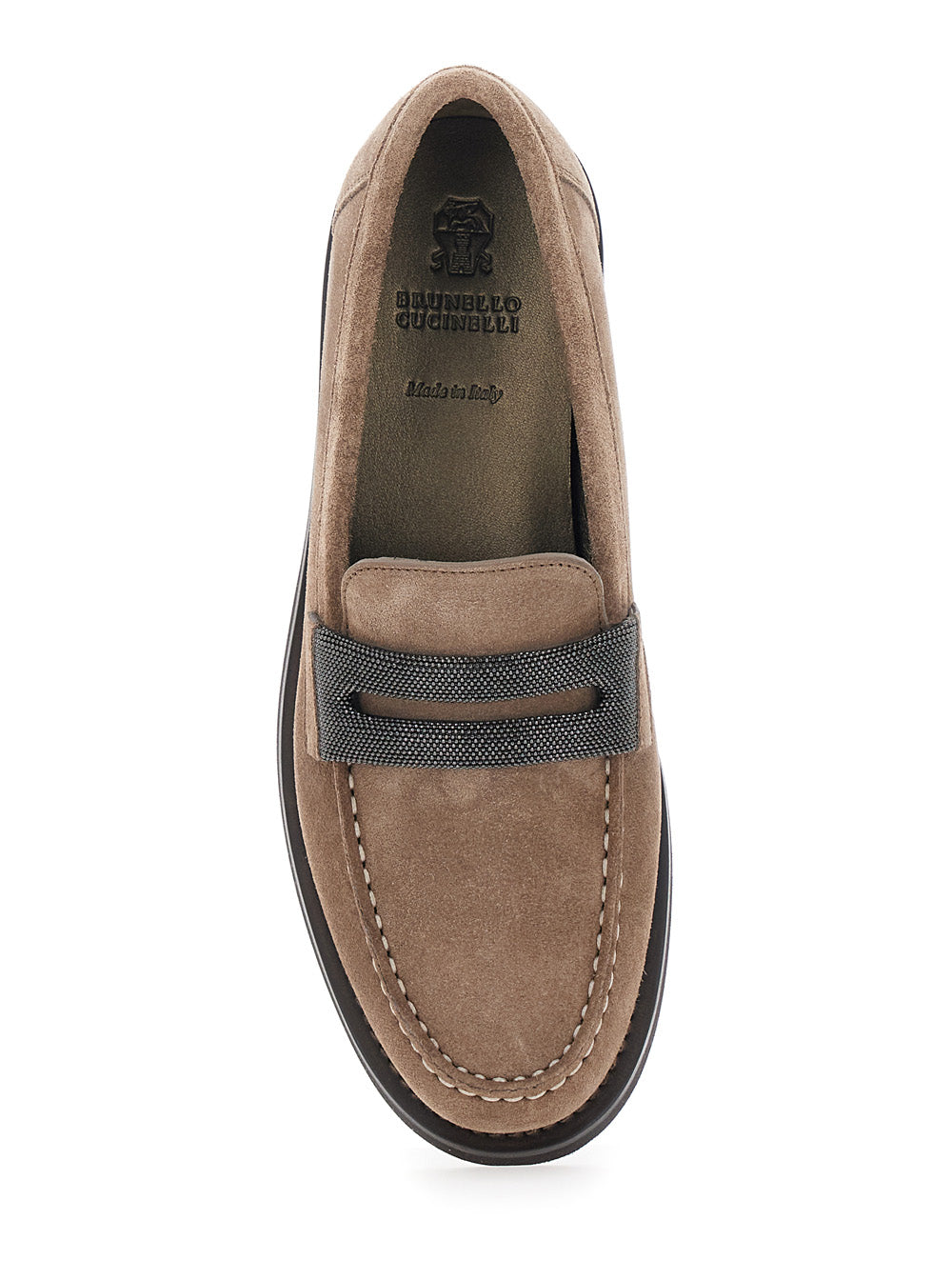 Brown Loafers with Rounded Toe and Monile Detail in Suede Woman Calf