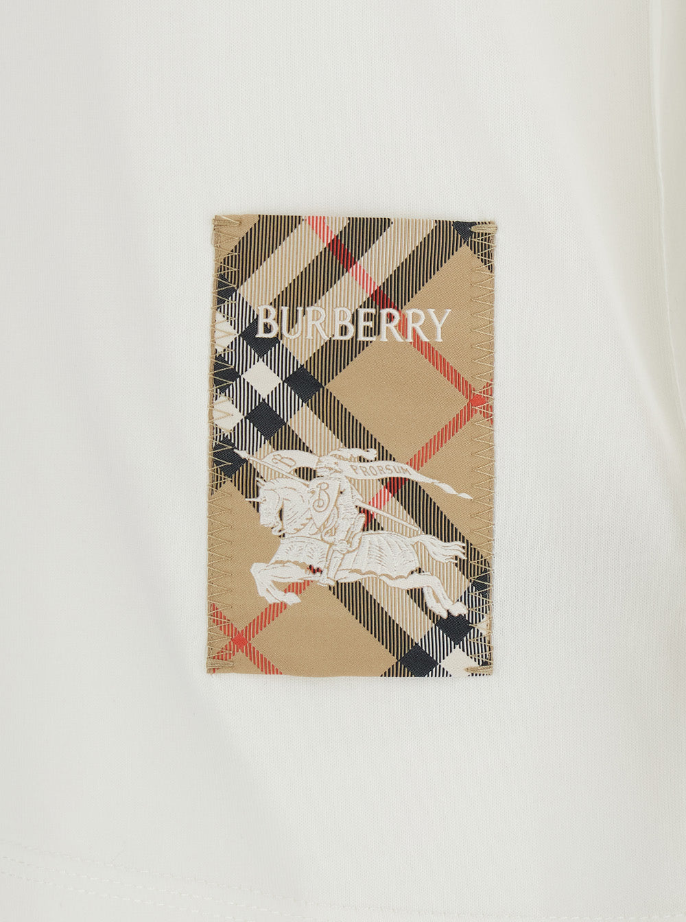 White T-Shirt With Logo Patch Check Motif On The Front Cotton Woman Tshirts And Polo Shirts