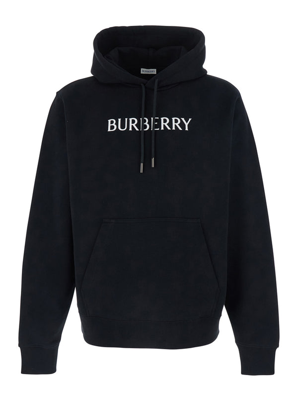Hoodie With Lettering Logo, Black Cotton Sweatshirts