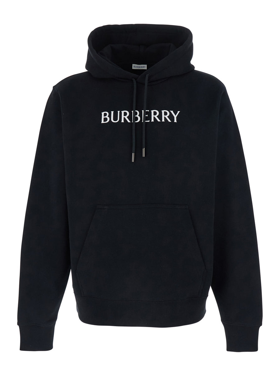 Hoodie With Lettering Logo, Black Cotton Sweatshirts