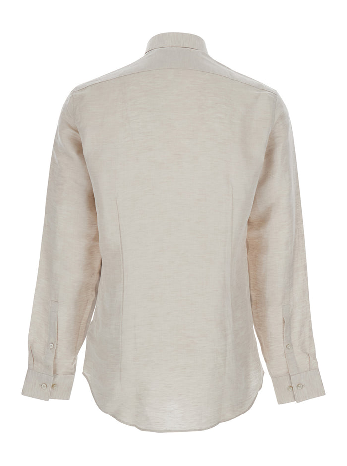 Shirt SLIM REF LINEN BLD SLD Beige with Classic Collar and Long Sleeves in for Men Lyocell Blouses